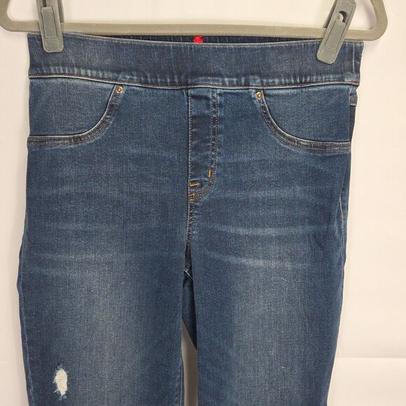 Spanx Jeans Size M Distressed Ankle Skinny Jeans Medium Wash Pull-On Blue Denim - Picture 3 of 8